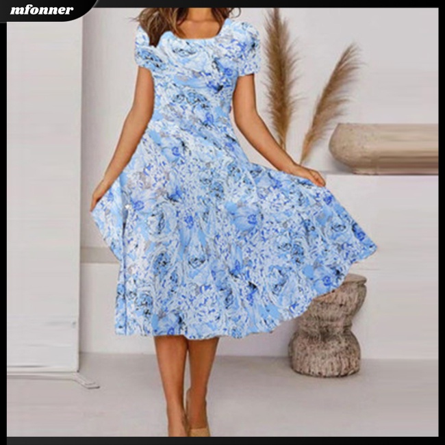 Đầm Tay Ngắn Cổ Chữ V Thoáng Khí In Họa Tiết Hoa Thanh Lịch Thời Trang Mùa Hè Cho Nữ