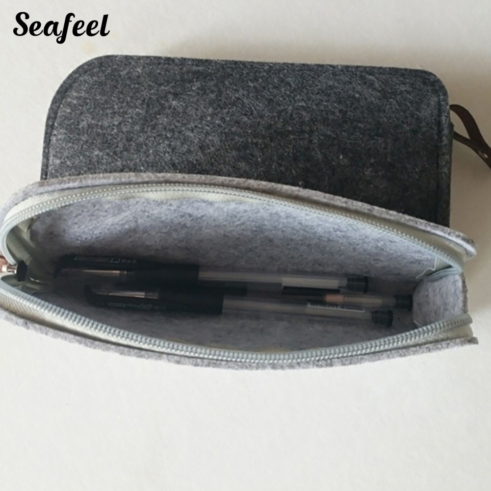 Túi Đựng Bút / Mỹ Phẩm Bằng Vải Nỉ Có Khóa Kéo Đơn Giản Xinh Xắn