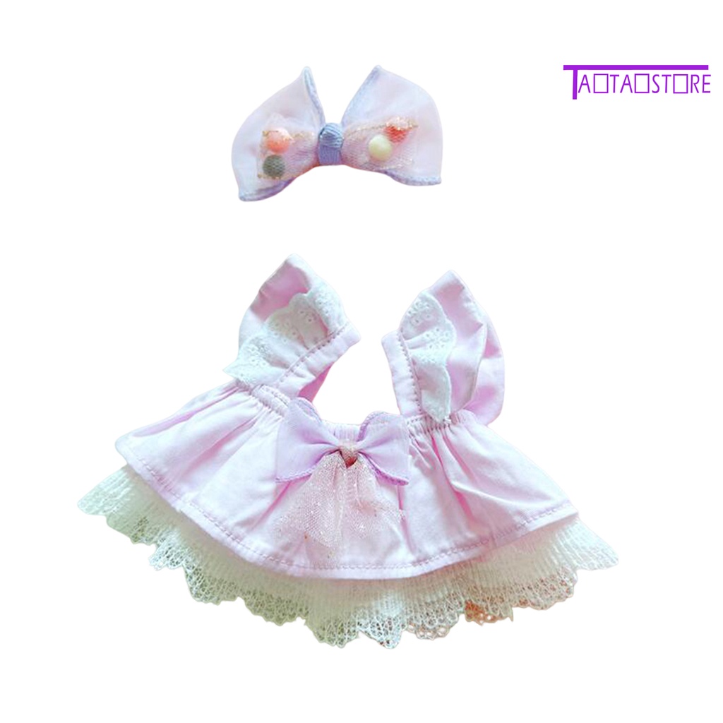 1 Bộ Quần Áo Búp Bê 20cm Bằng Cotton Viền Ren Màu Trơn Dễ Thương