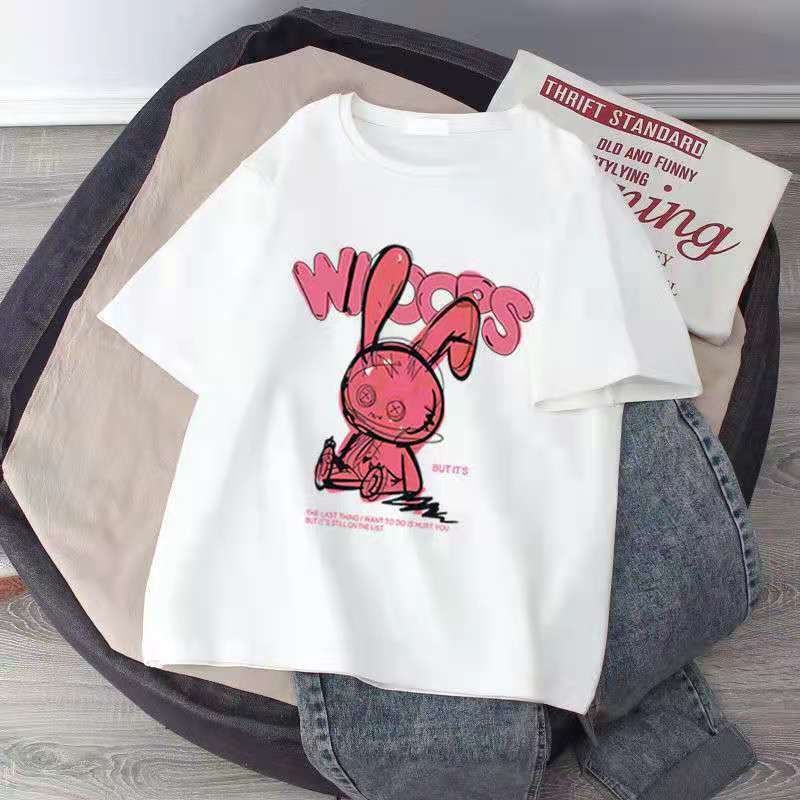 Áo Thun 100% Cotton Tay Ngắn Dáng Rộng In Họa Tiết Dễ Thương Phong Cách Hàn Quốc Thời Trang Mùa Hè Cho Nữ