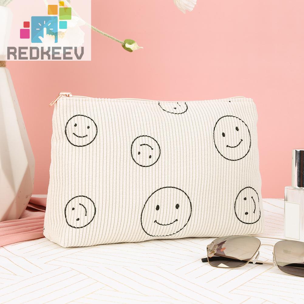 Túi Đựng Mỹ Phẩm Hai Mặt Bằng Vải Nhung Kẻ Dễ Thương Xinh Xắn