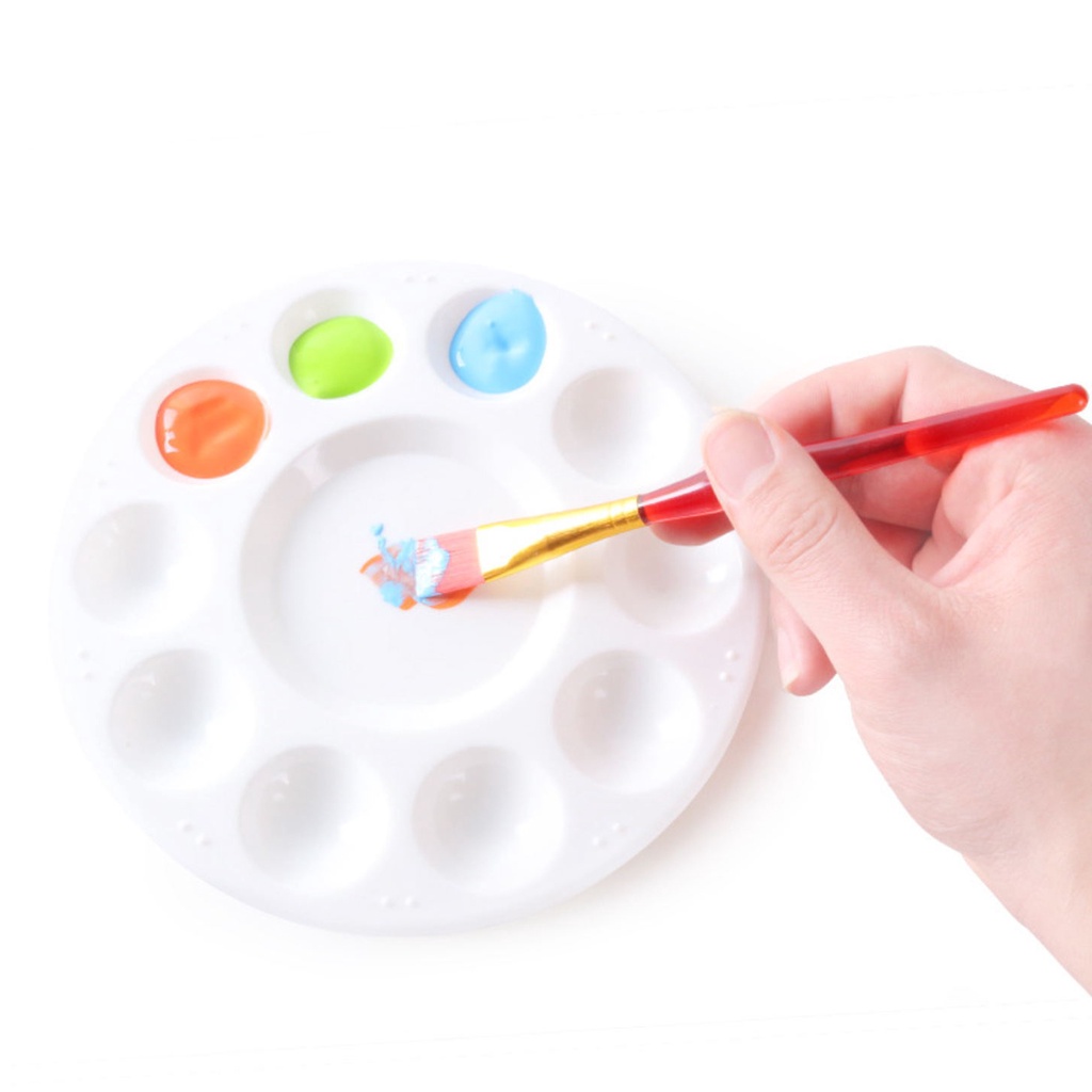 Khay Nhựa Tròn 17cm 10 Lỗ Đựng Phấn Màu Trắng Trơn Mịn Cho Học Sinh