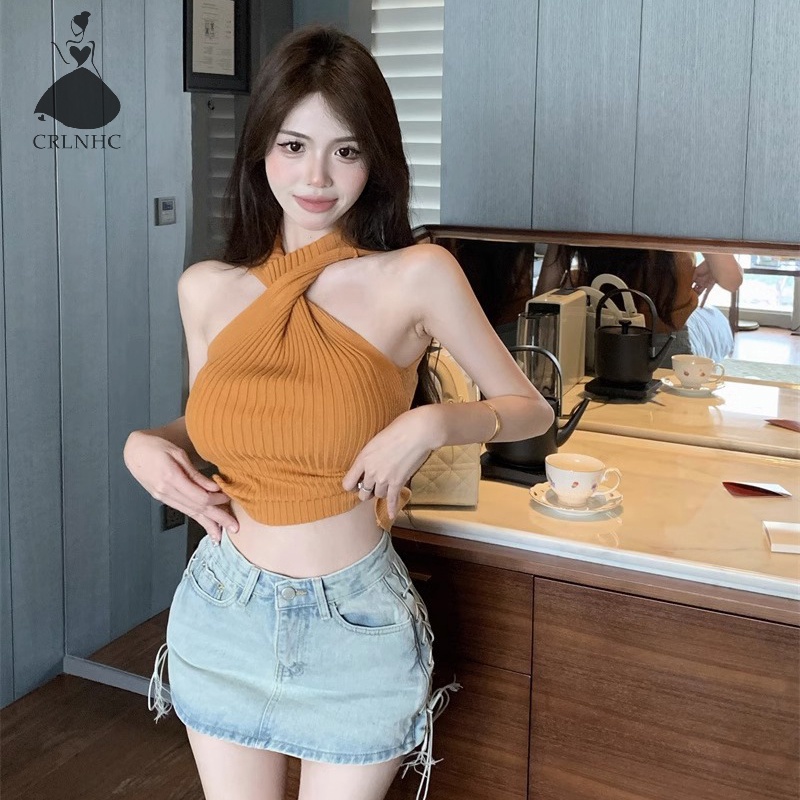 Áo Dệt Kim Sát Nách Cổ Tròn Dáng Ôm Thời Trang Mùa Hè Cho Nữ