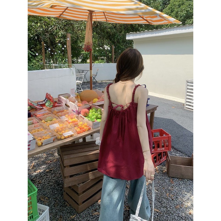 COZOK Áo Hai Dây Màu Trơn Hở Lưng Gợi Cảm Thời Trang Cho Nữ