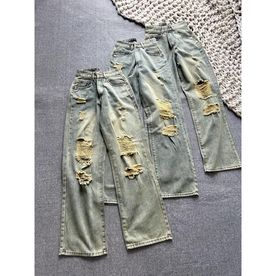 Quần Suông Qc màu bụi vàng rách 103cm Q326