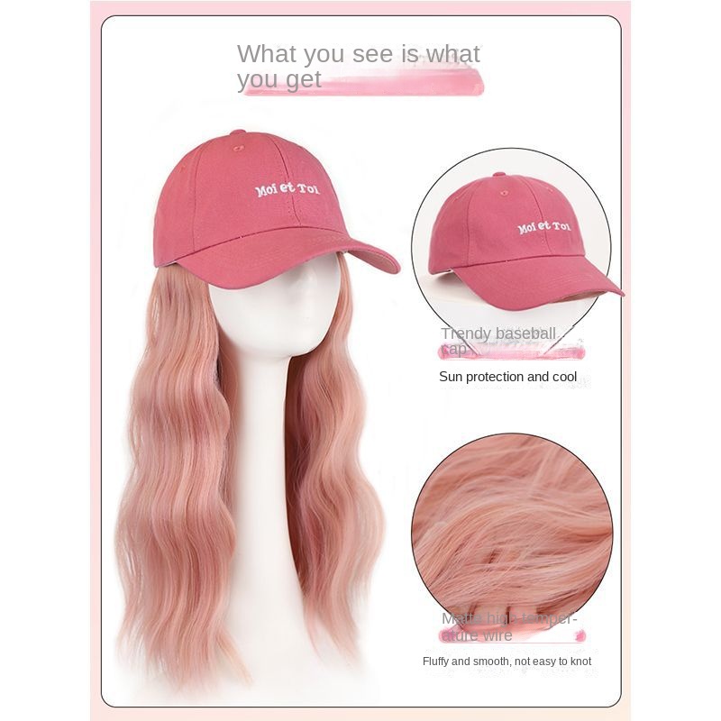 Mũ Bóng Chày Kèm Tóc Giả Dài Xoăn Tự Nhiên Mỏng Nhẹ Phong Cách Hàn Quốc Thời Trang Cho Nữ