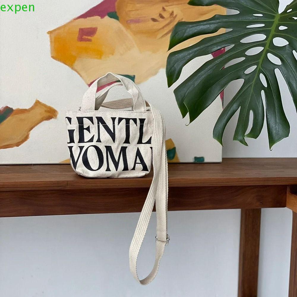 EXPEN Túi Xách Canvas Mini In Chữ Phong Cách Retro Cho Nữ