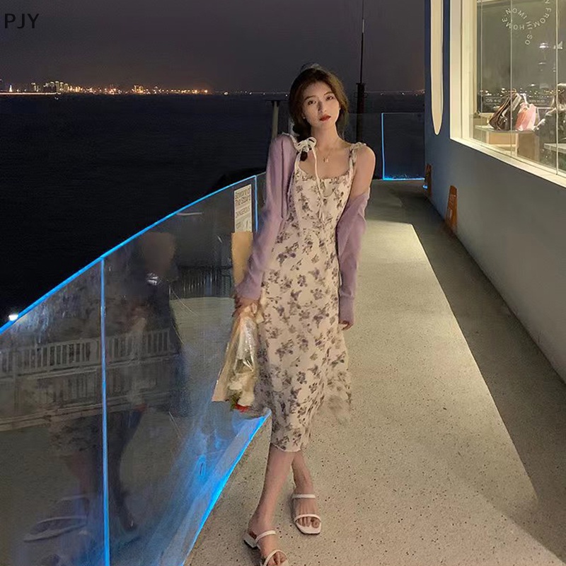 Đầm Midi Hai Dây Không Tay In Hoa Thời Trang Mùa Hè PJ