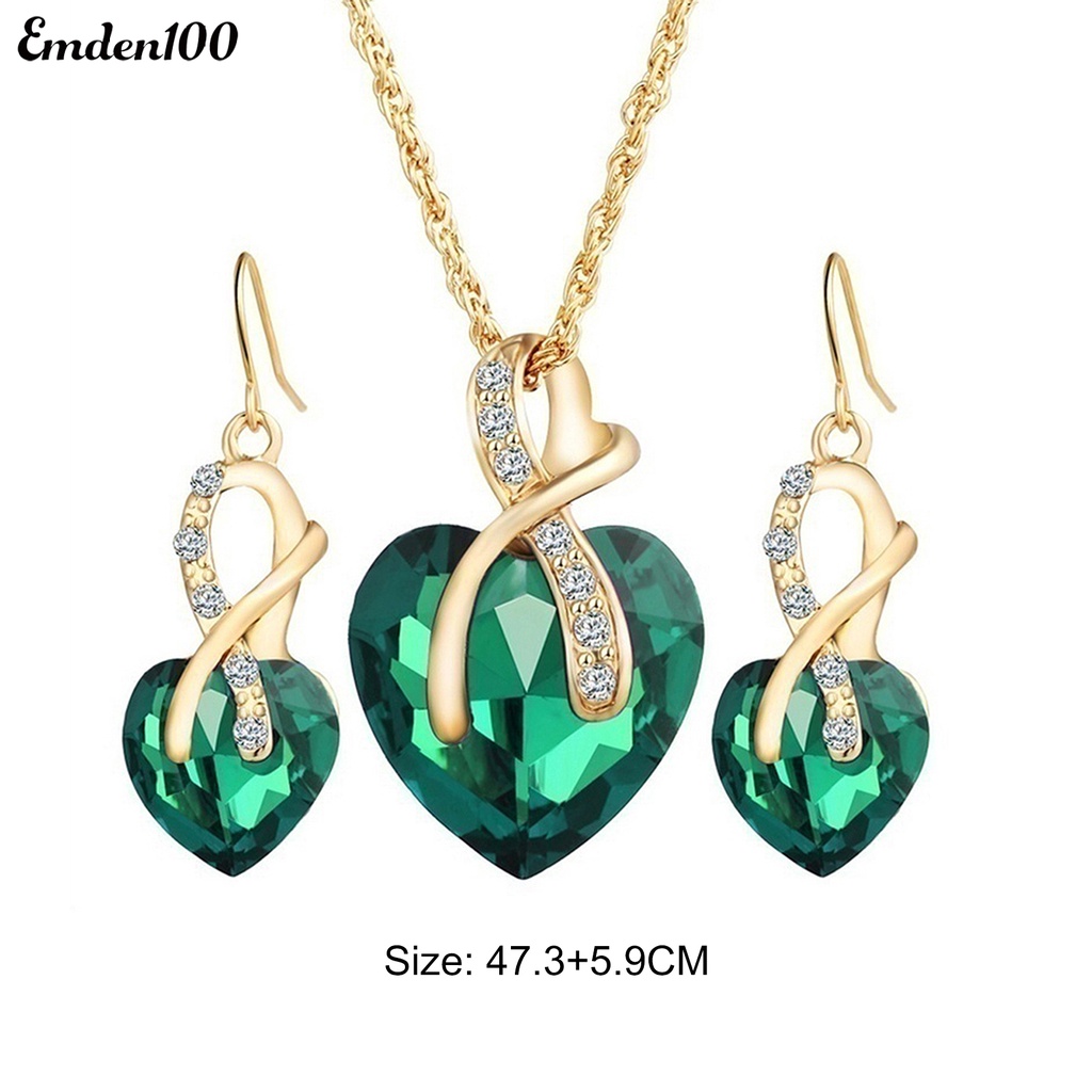 Bộ Vòng cổ + Bông Tai Hình Trái Tim Bằng Hợp Kim