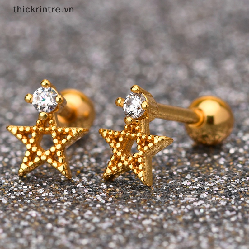 1 Khuyên Tai Xoắn Ốc Đính Đá Zircon Hình Ngôi Sao Năm Cánh