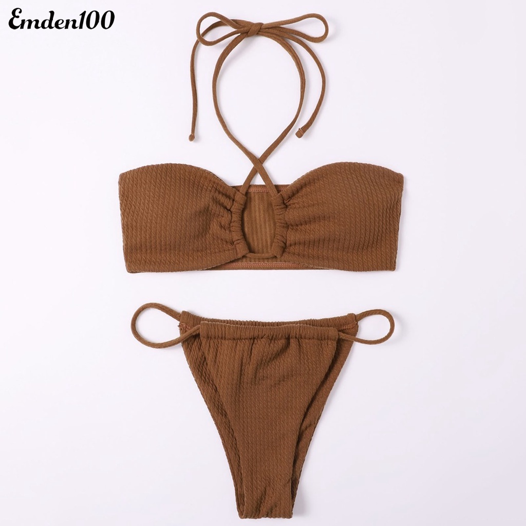 Emden Bộ Đồ Bơi Bikini Lưng Cao Có Đệm Mút Khoét Rỗng Phía Trước Cho Nữ