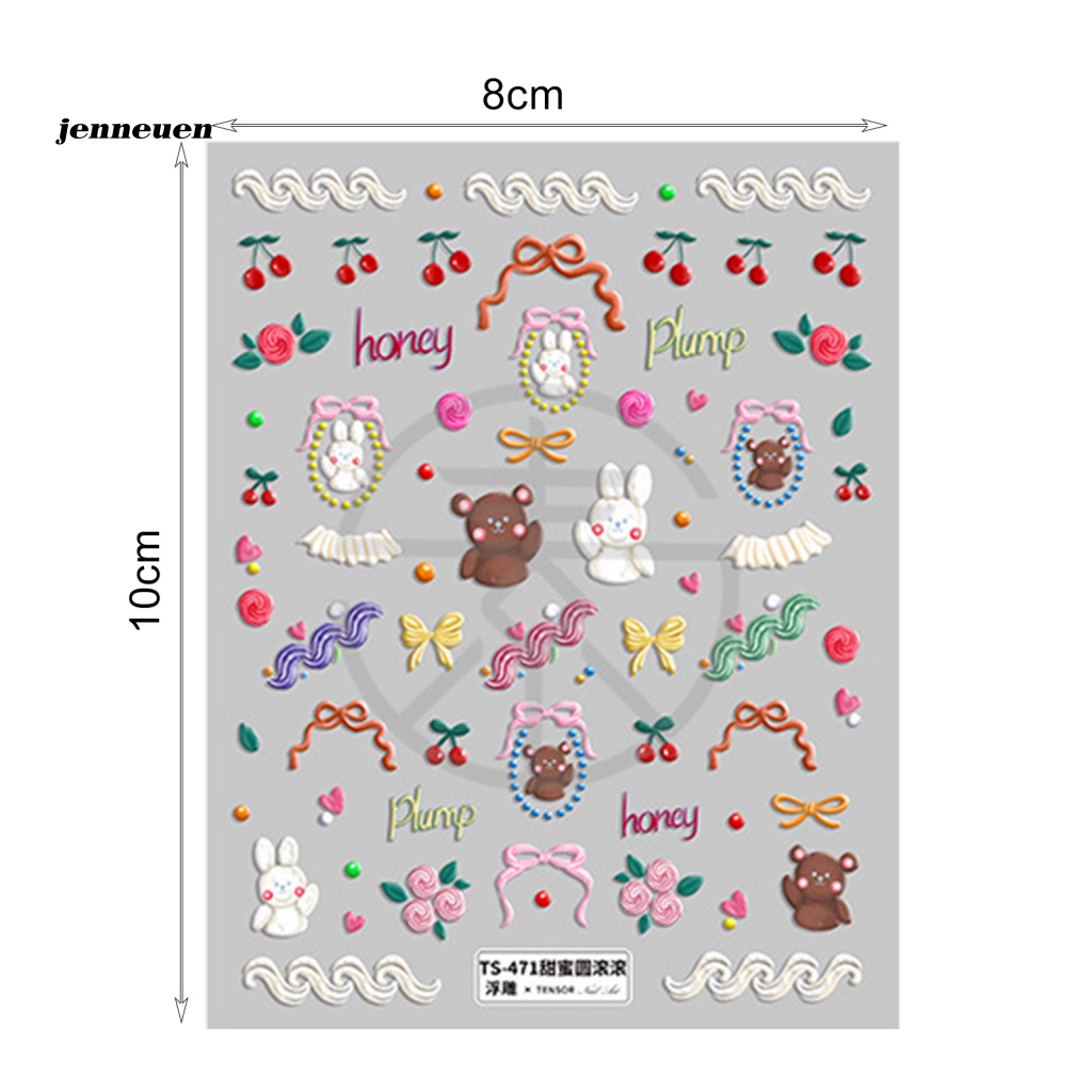 Miếng Dán Trang Trí Móng Tay Nhẹ Nhàng Họa Tiết Gấu Hoạt Hình 5D Cho Nữ