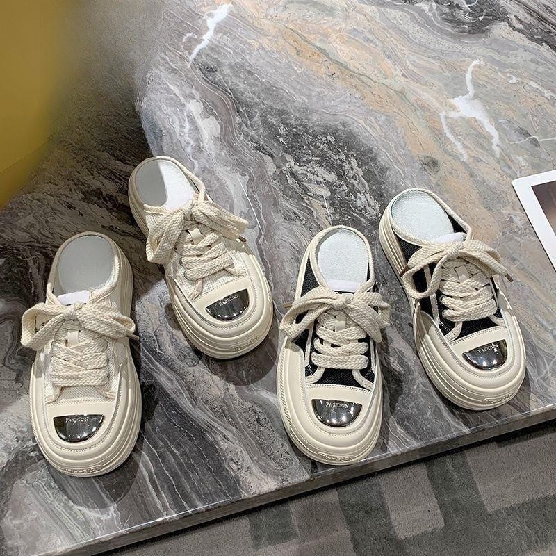 HHH Giày sục nữ 2023New Basic đế độn siêu xinh 2 màu dễ mix đồ đạp gót đế bánh mì