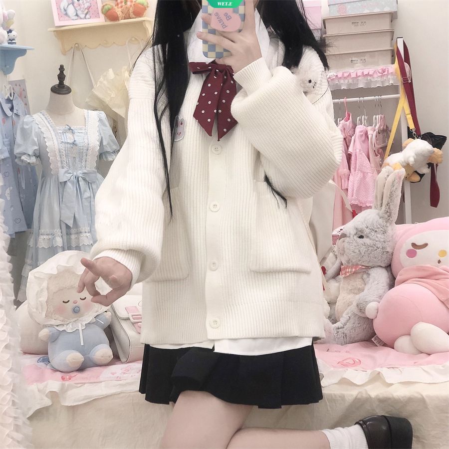 Áo Khoác Cardigan Dệt Kim Dáng Rộng In Hoạt Hình Cinnamoroll Kuromi PomPom Purin Ngọt Ngào Thời Trang Thu Đông Cho Nữ