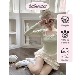 Hellosister | set áo matcha layer tiểu thư + chân váy be nhún tầng