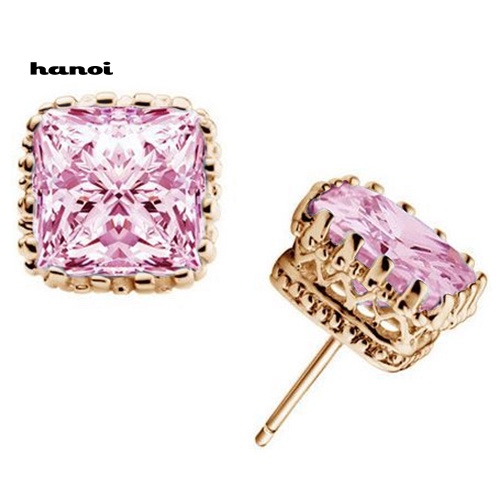 Khuyên Tai Hình Vương Miện Vuông Rỗng Đính Đá Zircon Cho Nữ