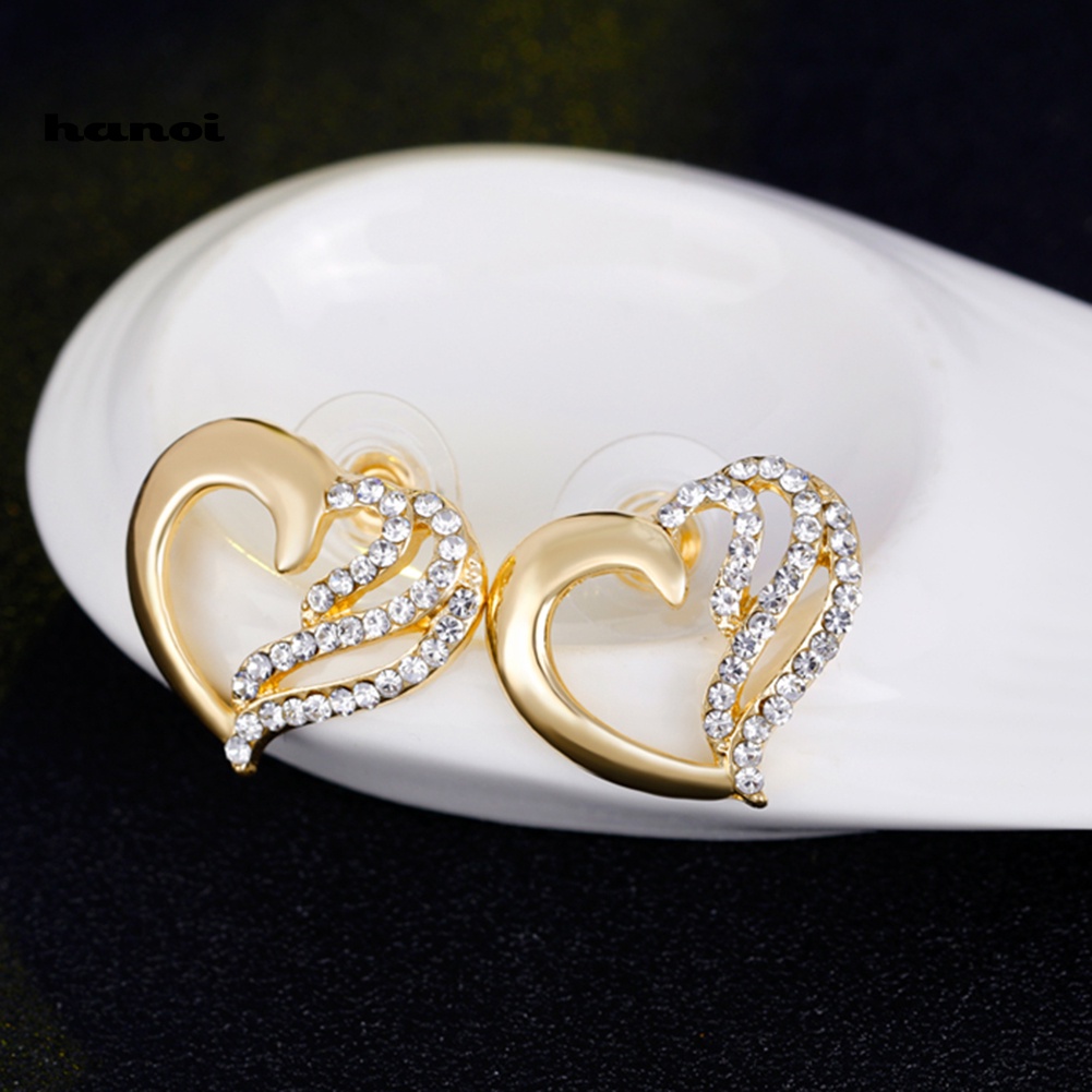 Bộ Trang Sức Mặt Trái Tim Rỗng Đính Đá Thời Trang