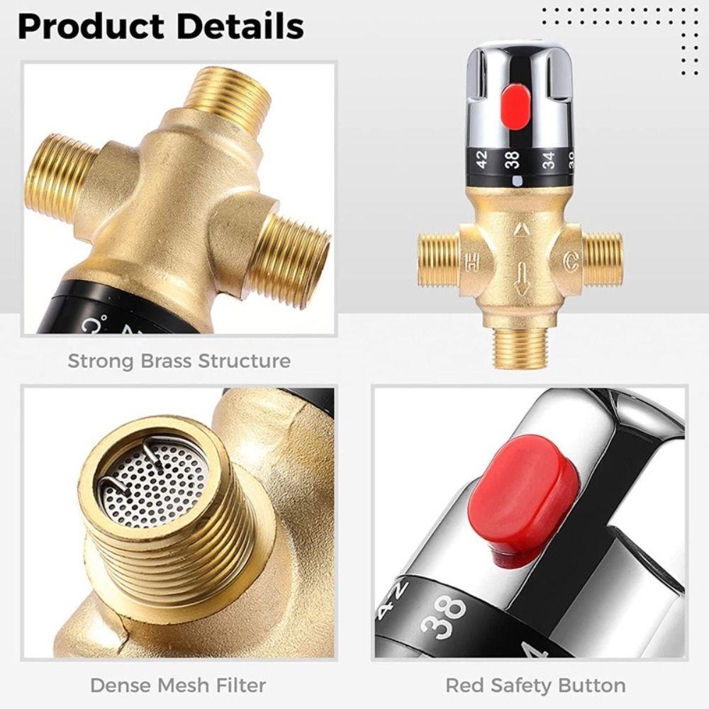 Van vòi hoa sen KUNHEV 1/2 inch kết hợp nhiệt bằng đồng thau gắn trên bề mặt có thể điều chỉnh nhiệt độ
