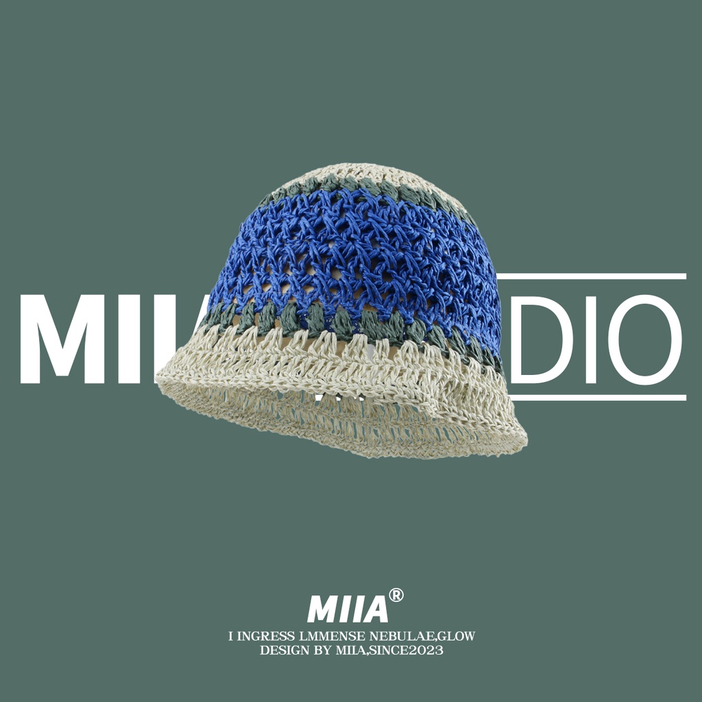 Nón Tai Bèo Đan Cói Màu Sắc Tương Phản Thời Trang Mùa Hè Cho Nữ