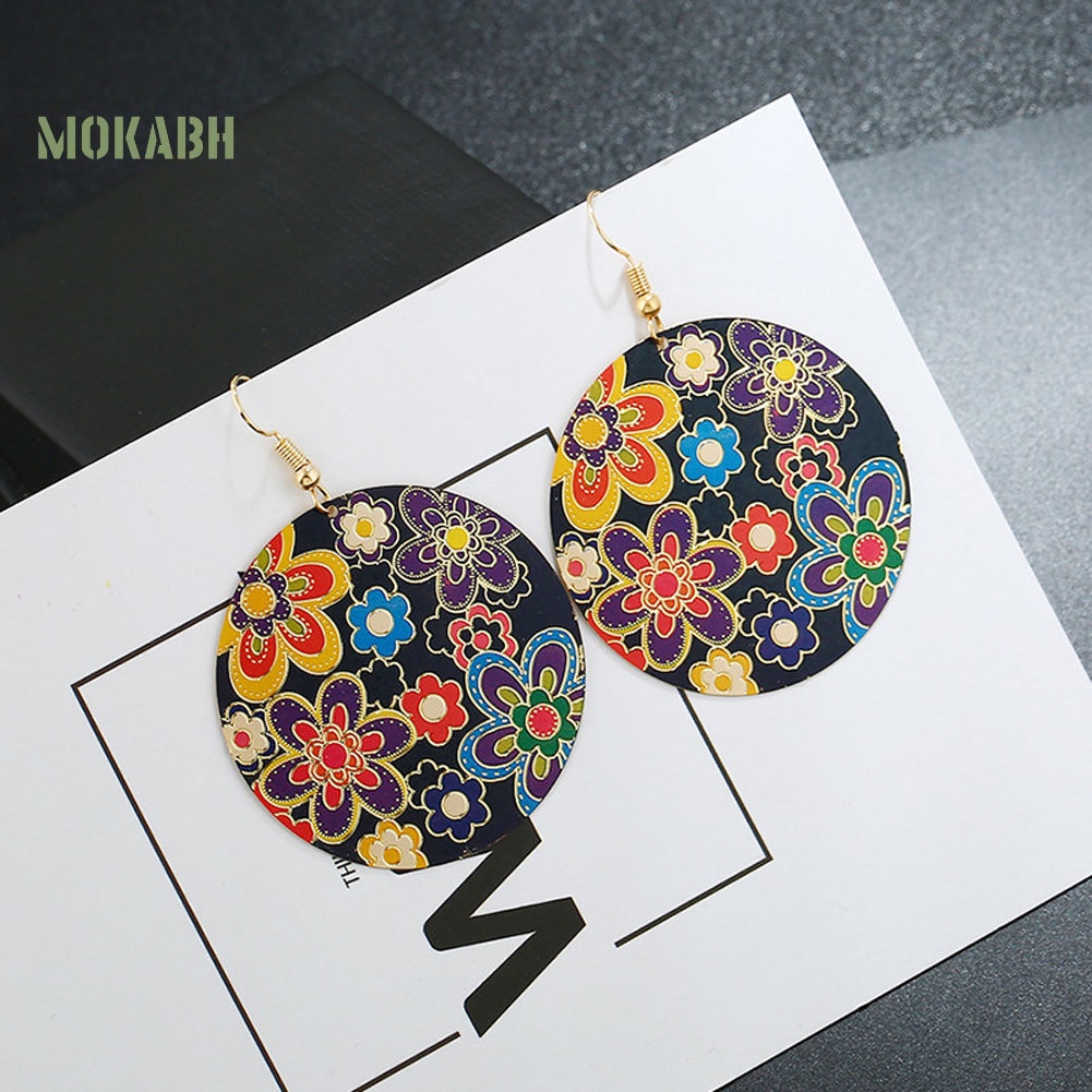 Bông Tai Dáng Dài Hình Tròn Họa Tiết Hoa Nhiều Màu Kiểu Vintage Cho Nữ