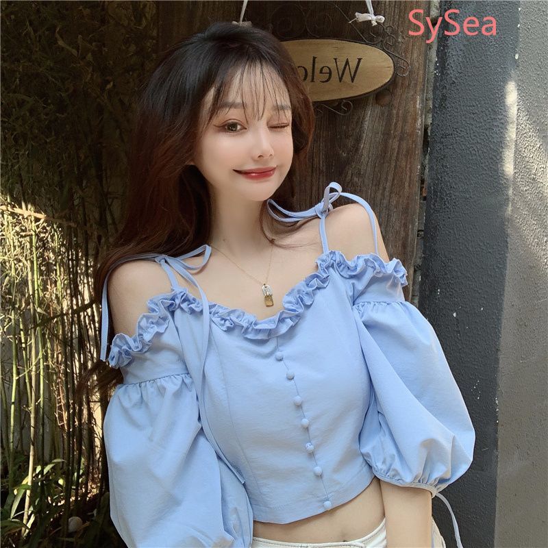 Áo Kiểu Trễ Vai Đính Nơ Thời Trang Mùa Hè Cho Nữ