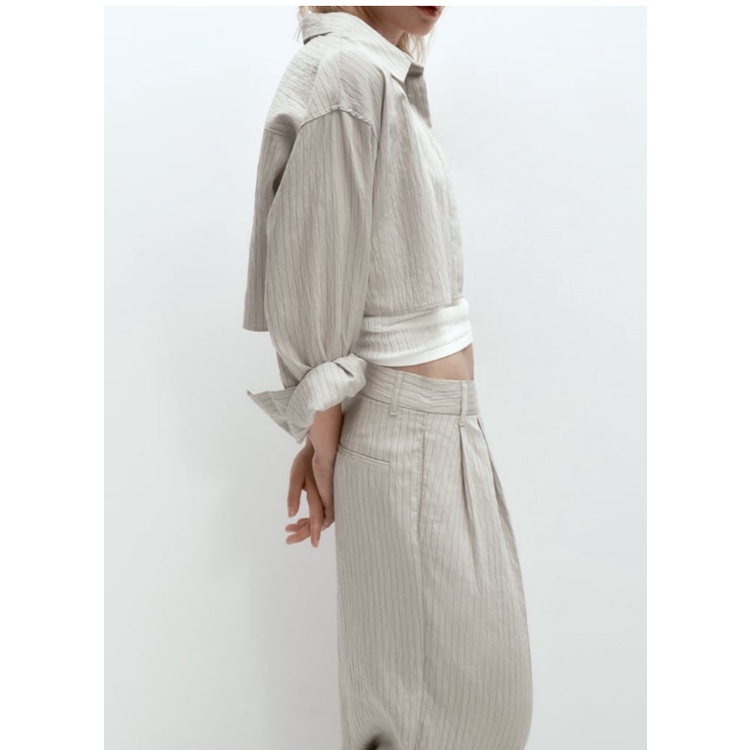 Zara Bộ Áo Sơ Mi Kẻ Sọc + Quần Dài Thời Trang Mùa Hè Năng Động 3067025 7385504
