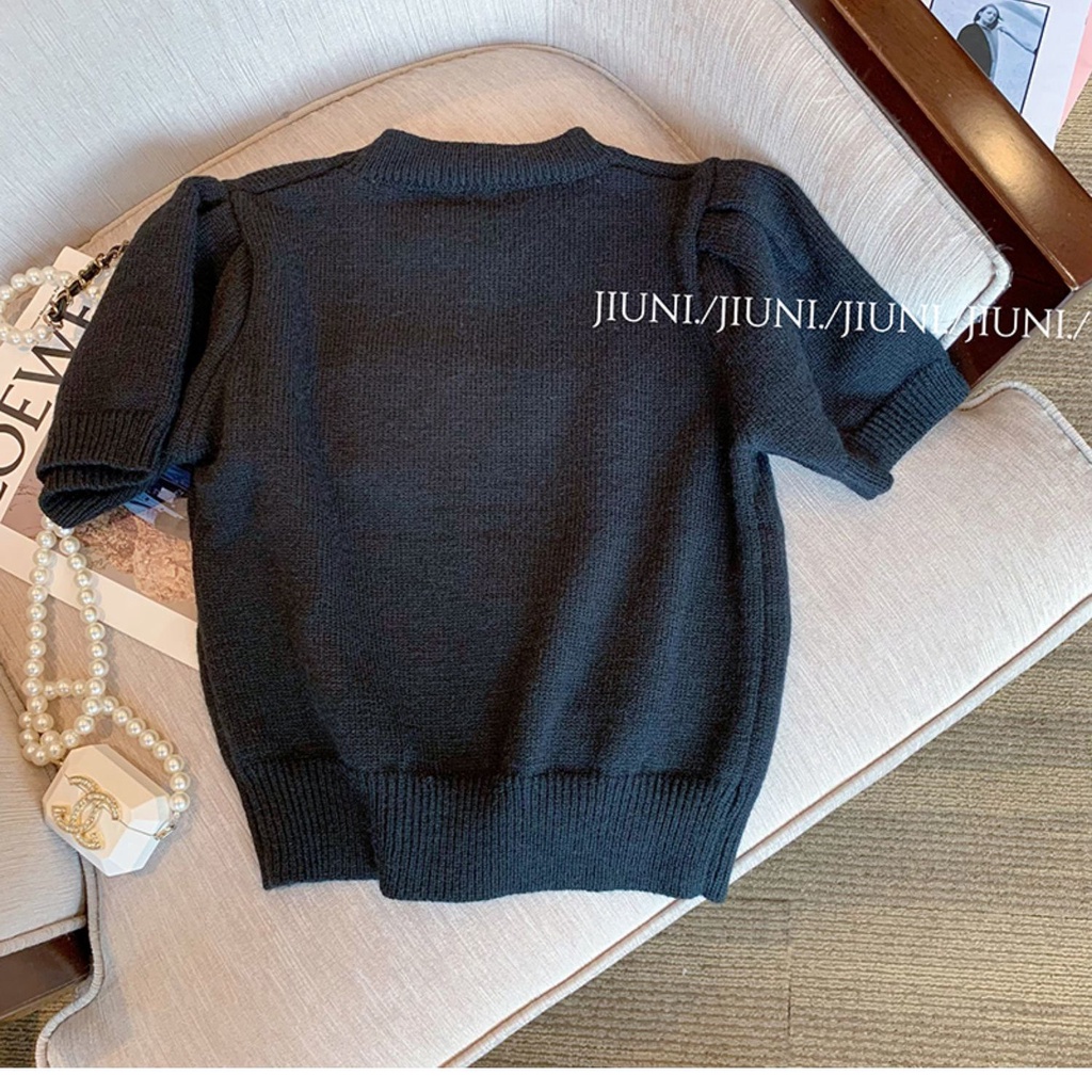 Áo Sweater Dệt Kim Tay Ngắn In Chữ Thời Trang Mùa Hè Năng Động