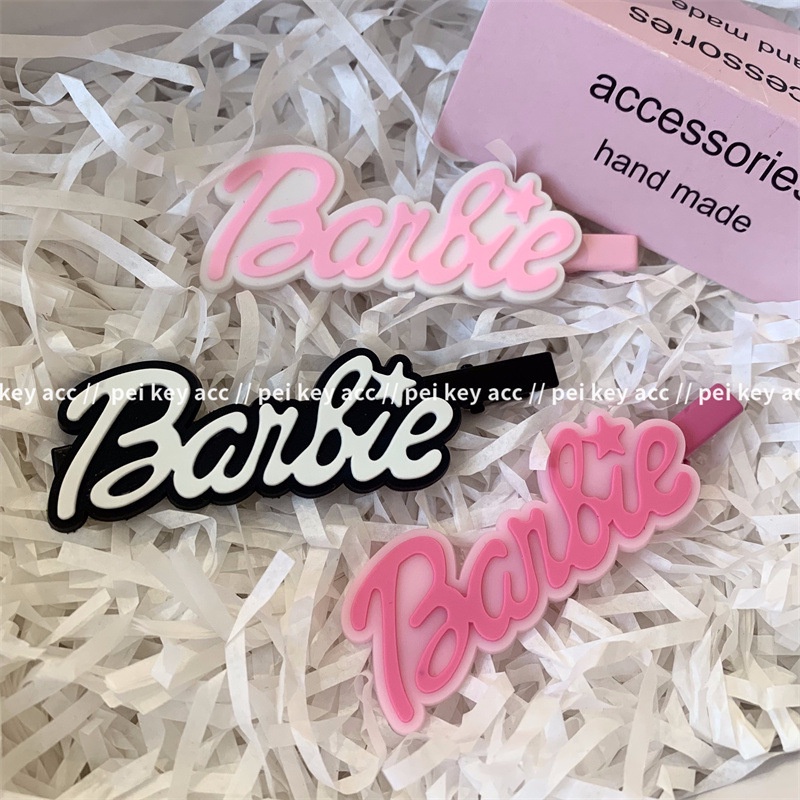 Kẹp Tóc Mái Bằng Kim Loại Hình Chữ Barbie Màu Hồng Dễ Thương Phong Cách Hàn Quốc