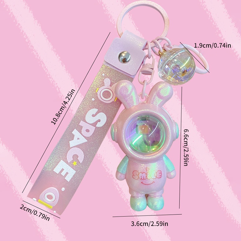 Móc khóa Thỏ phi hành gia Smile có đèn chiều hoàng hôn - Dùng móc chìa khoá xe máy, xe đạp, ô tô và phụ kiện Selfie YR