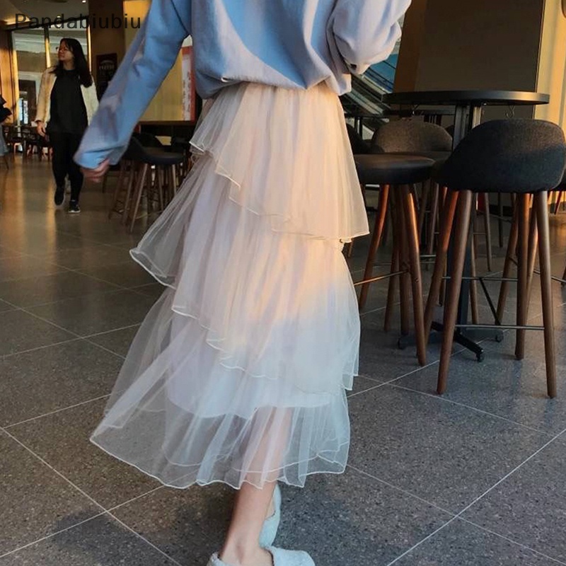 Váy nữ mùa hè thời trang dài Dài Màu Trơn voan co giãn eo bán thường ngày