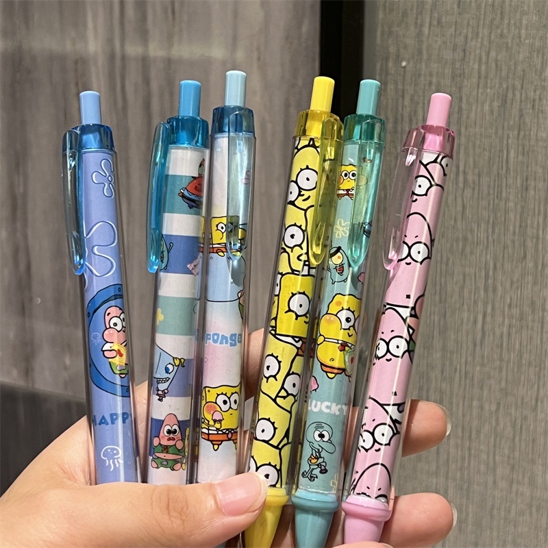 Bút Bi Mực Đen Họa Tiết Hoạt Hình SpongeBob Dễ Thương Cho Học Sinh