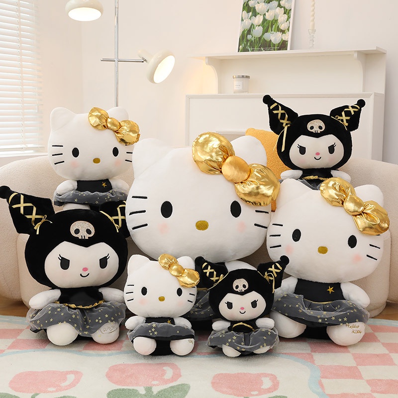Gấu bông Sanrio kuromi búp bê sang trọng dòng vàng đen mát mẻ hello kitty đồ chơi sang trọng plushie kid quà tặng sinh nhật
