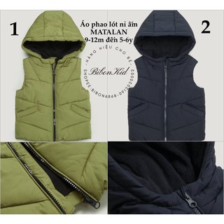 [BibonKid] Áo gile phao lót nỉ ấm MATALAN UK 9-12m, 12-18m, 18-23m, 2-3y, 3-4y, 4-5y, 5-6y