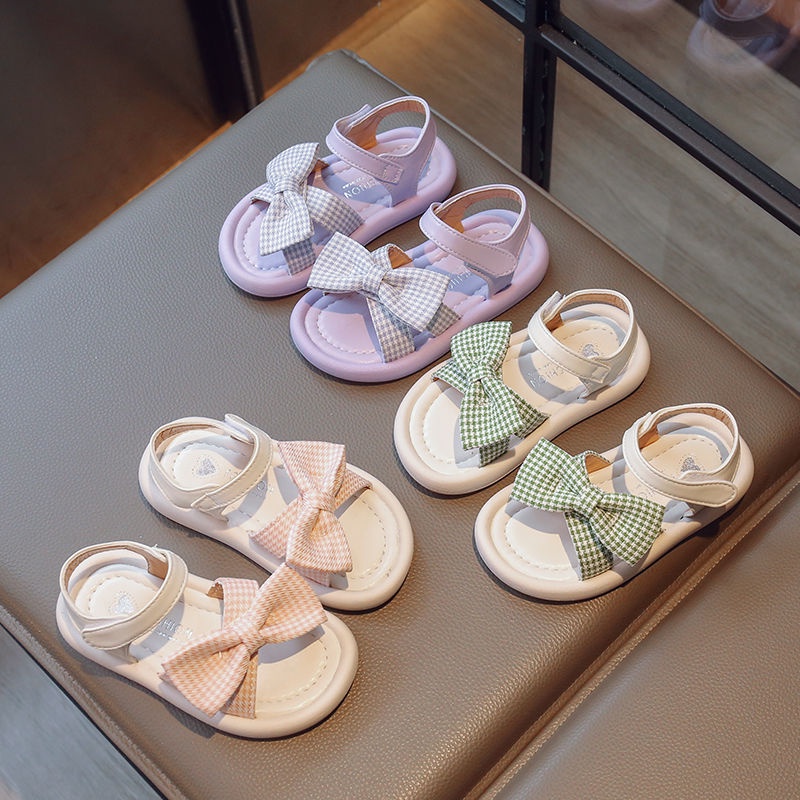 Giày Sandal Công Chúa Đế Mềm Chống Trượt Quai Dán Đính Nơ Thời Trang Mùa Hè Hàn Quốc 2023 Cho Bé Gái