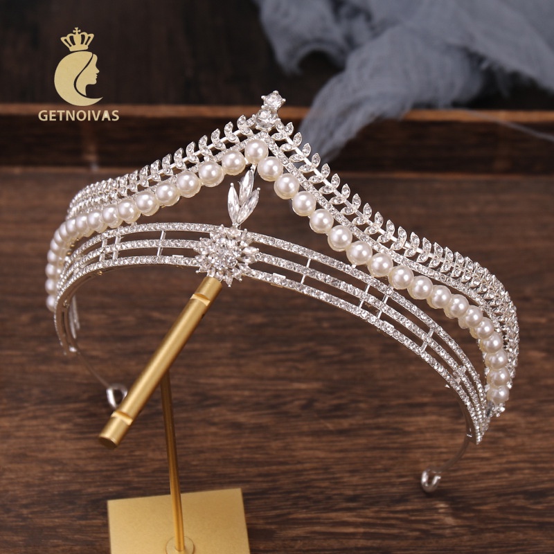 GETNOIVAS Vương Miện Cô Dâu Đính Hạt Đơn Giản Sang Trọng