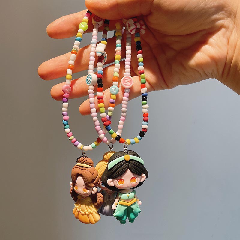 Vòng Cổ Xỏ Hạt Thủ Công Hình Công Chúa frozen / Nàng Tiên Cá Hoạt Hình Cho Bé Gái