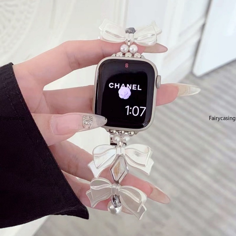 Dây Đeo Đính Ngọc Trai Cho Đồng Hồ Thông Minh Apple Watch Series 8 7 38mm 40mm 41mm 42mm 44mm iwatch 6 Se 5 4 3 45mm 49mm Ultra