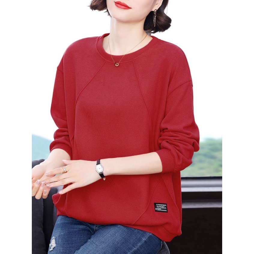 Áo Thun Nữ Dài Tay / Phong Cách Mới / Phong Cách Mùa Thu / Giản Dị / Rộng / Size Lớn / Trung Niên / Áo Thun