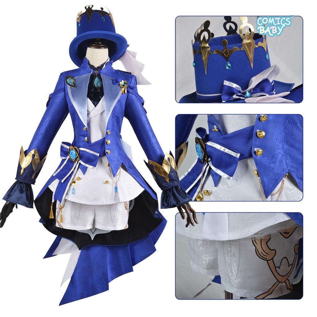Genshin Impact Fontaine furina Focalors Cosplay Costume Plus Size New Character Dressing Anime Show Clothing Full Set With Hat Patterned Fabrics Uniform Wig