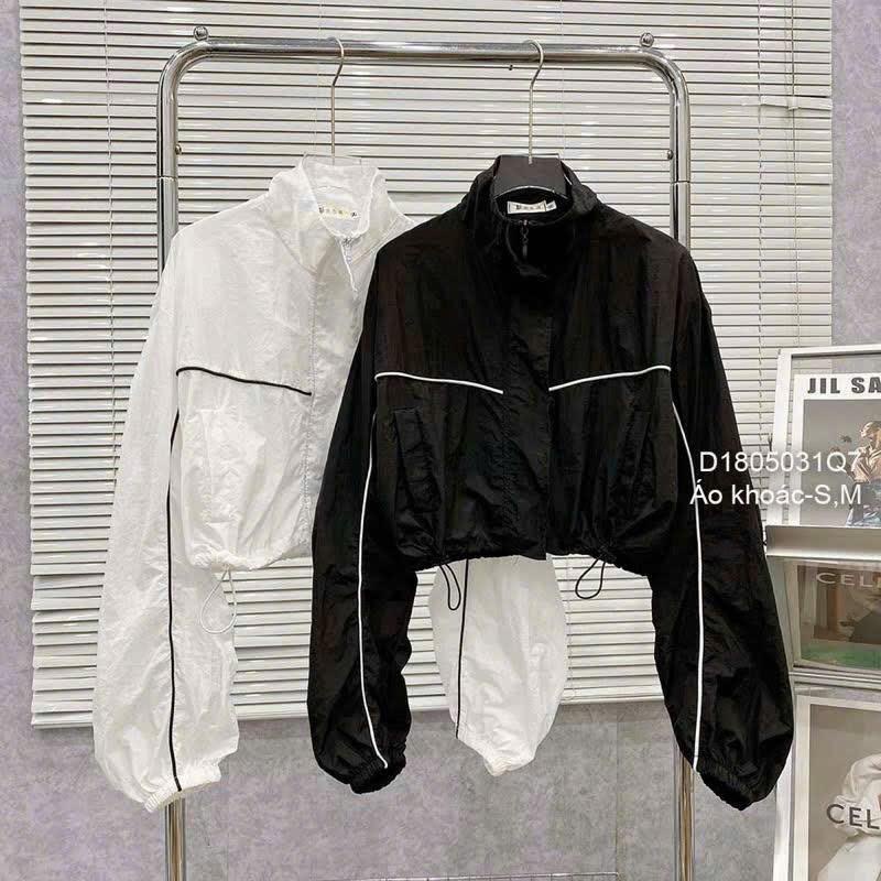 Áo khoác lửng croptop dù 2 lớp phối viền ad759 rút dây unisex ulzzang nam nữ