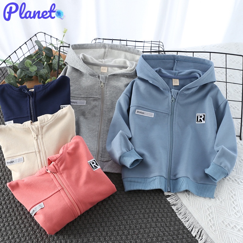 Planet Áo Khoác cotton Có Nón Phối Khóa Kéo Thời Trang Hàn Quốc Cho Bé