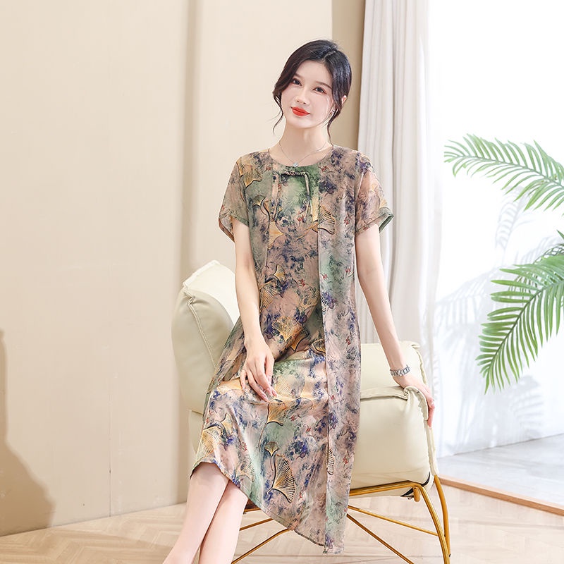 Đầm Sườn Xám Cách Tân Phong Cách Phương Tây Thời Trang Mùa Hè Hàng Mới Dành Cho Phụ Nữ Trung Niên