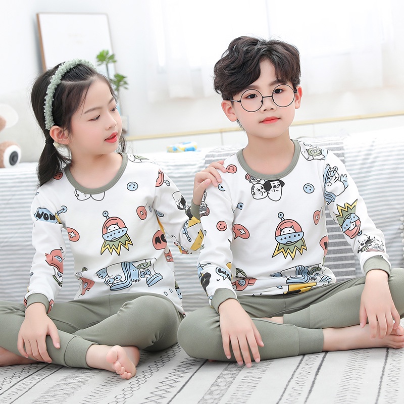 Bộ Đồ Ngủ 2 Món Vải Cotton Cổ Cao Thời Trang Thu Đông Cho Bé 2-12 Tuổi Cỡ 100-160
