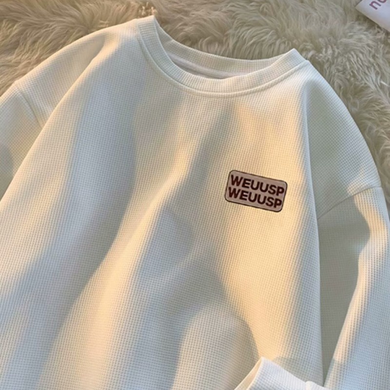 Áo Nỉ Tay Dài Dáng Rộng In Chữ WEU Waffle Phong Cách Mỹ Thời Trang Cho Nam Và Nữ Size M-5XL