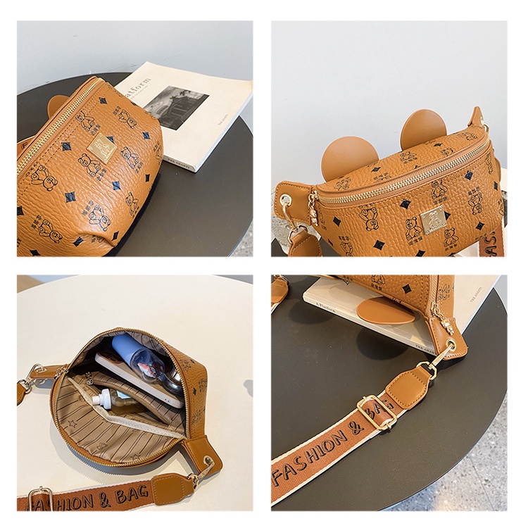 Túi đeo ngực in hình gấu hoạt hình có màu tương phản/Ví Messenger một vai phiên bản Hàn Quốc dành cho nữ