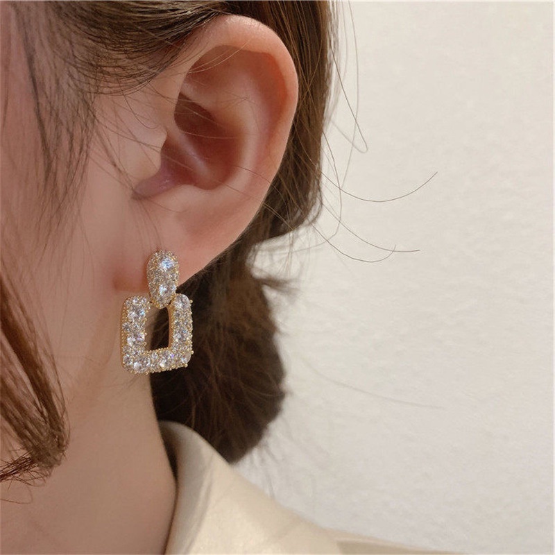 Bông Tai Mạ Bạc Hình Vuông Phong Cách retro Pháp