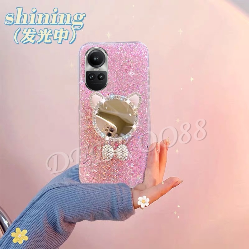Ốp Điện Thoại Mềm Hình Mèo Có Gương Cho oppo reno 10 pro plus 10pro 10pro + a78 a58 4g 5g 2023 reno10 pro