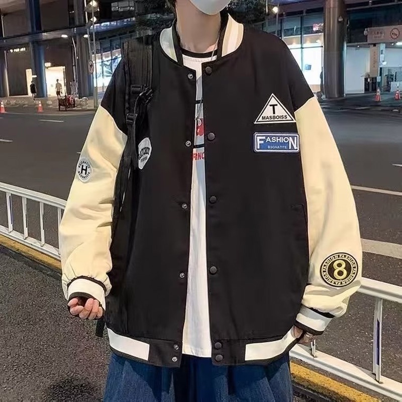 Áo Khoác Bóng Chày Dáng Rộng Phối Màu Tương Phản Thời Trang Xuân Thu Cá Tính Cho Nam