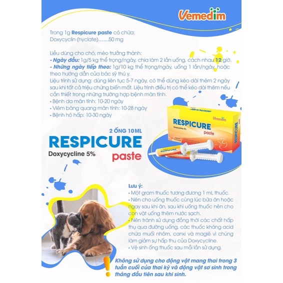 Respicure Paste Vemedim Gel Hỗ Trợ Hô Hấp Cho Chó Mèo - Bi Lỏn Pet Shop