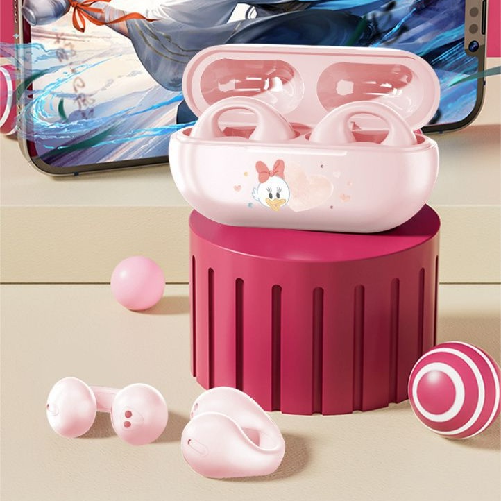 Disney h10 bone conduction bluetooth không dây 5.3 tai nghe strawberry bear lotso winnie the pooh mickey minnie mouse daisy ear clip hifi chất lượng âm thanh tai nghe giảm tiếng ồn